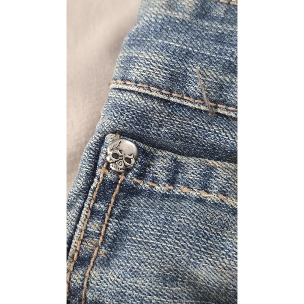 Marc Ecko Cut & Sew Boot Cut Jeans Mens 36x32 Y2K Skull Rivets Denim Pants